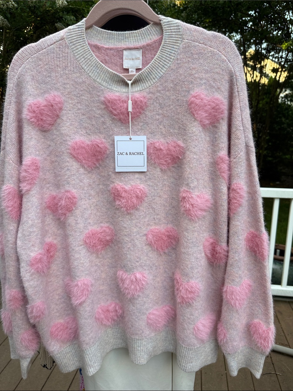 Zac & Rachel Blush Pink Heart Fuzzy Crewneck Sweater